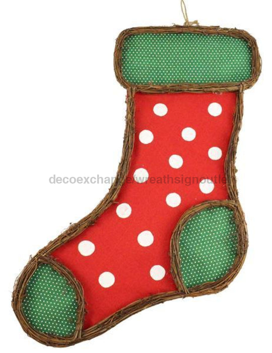 20.5"H Vine Dot Stocking Emerald/Red/White/Natural KG3035 - DecoExchange