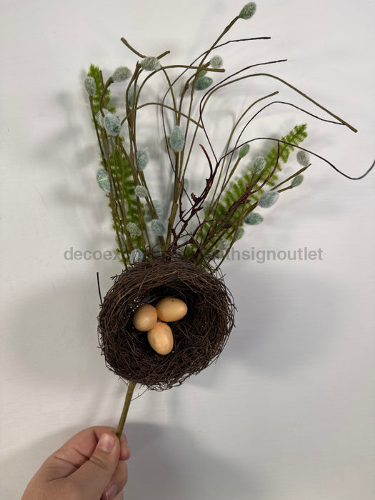 20’’ Spray Pussy Willow With Birdnest Ip35382 Greenery