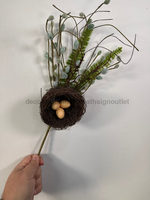 20’’ Spray Pussy Willow With Birdnest Ip35382 Greenery