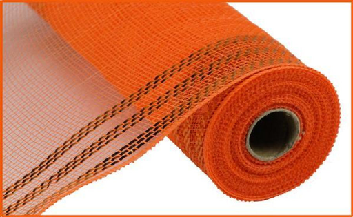 10.5"X10Yd Border Stripe Metallic Mesh Orange With Orange Foil RY850220 - DecoExchange
