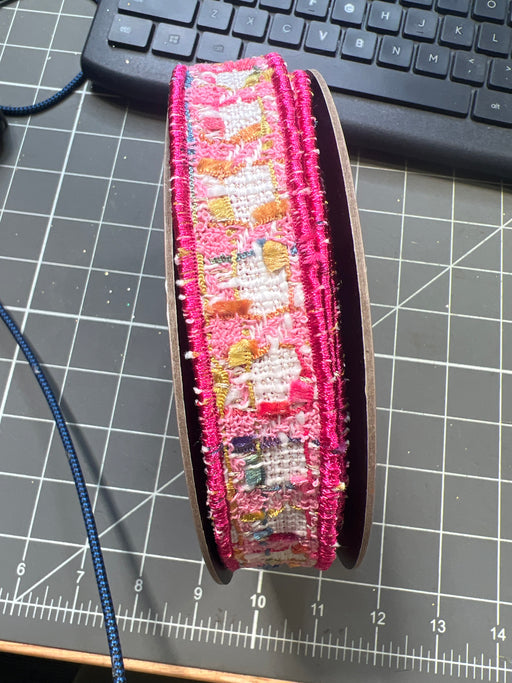 1" X 10Yds Boucle/Dupion Back, Pink/Gold/White 45-0170 - DecoExchange®