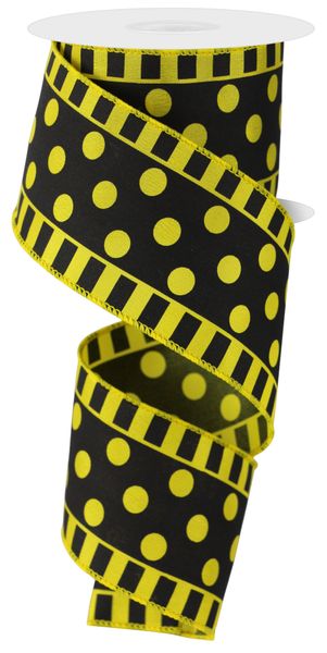 2.5"X10YD Dots and Stripes on Satin Yellow/Black RG0137029