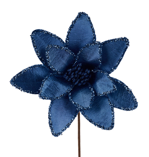 20’’L X 8’’Dia Satin/Glitter Poinsettia Smoke Blue XS415953 Pick