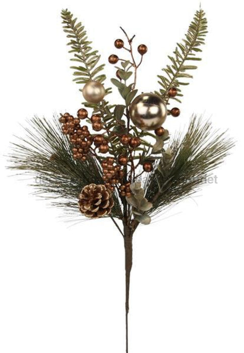21.5"Oal Metallic Fern/Berry/Cone Spray Multi Green/Gold/Copper XX8371 - DecoExchange