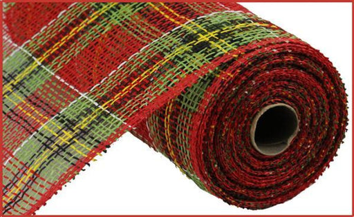 21" X 10Yd Plaid Poly Burlap Mesh Red/Lime/Black/Yellow/White RP9140 - DecoExchange