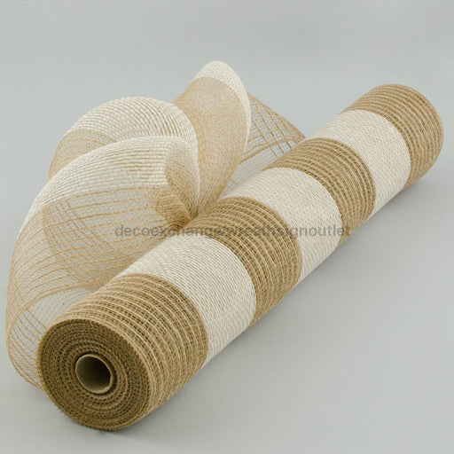 21"X10YD NATURAL/IVORY BURLAP STRIPE MESH  XB944-15 - DecoExchange
