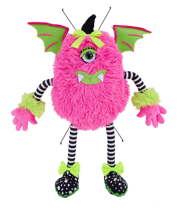 17.25"H Plush Monster W/Wings Decor Pink/Lime/Black/White HH404122 - DecoExchange®