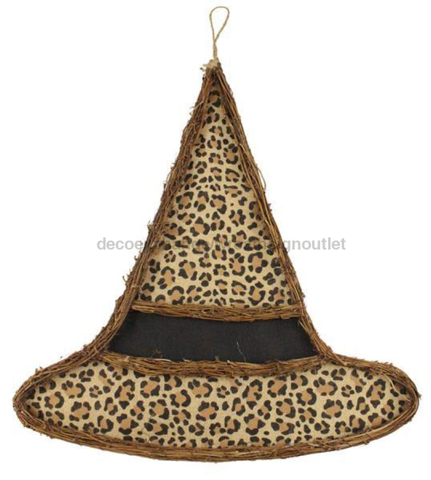 21"Hx19.5"L Vine/Fabric Witch Hat Tan/Black/Natural KG3099 - DecoExchange®