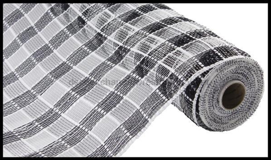 21"X10Yd Metallic Check Mesh Black/White RE1067E7 - DecoExchange