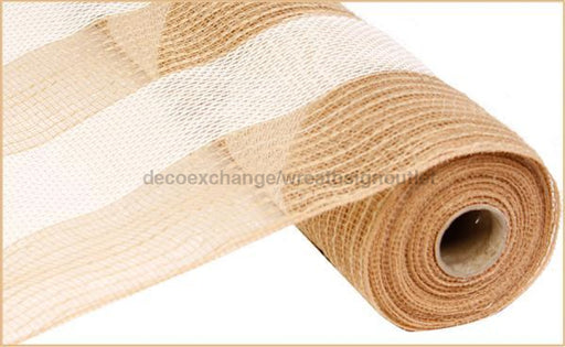 21"X10Yd Poly/Jute/Cotton Stripe Mesh Natural/White RY900348 - DecoExchange