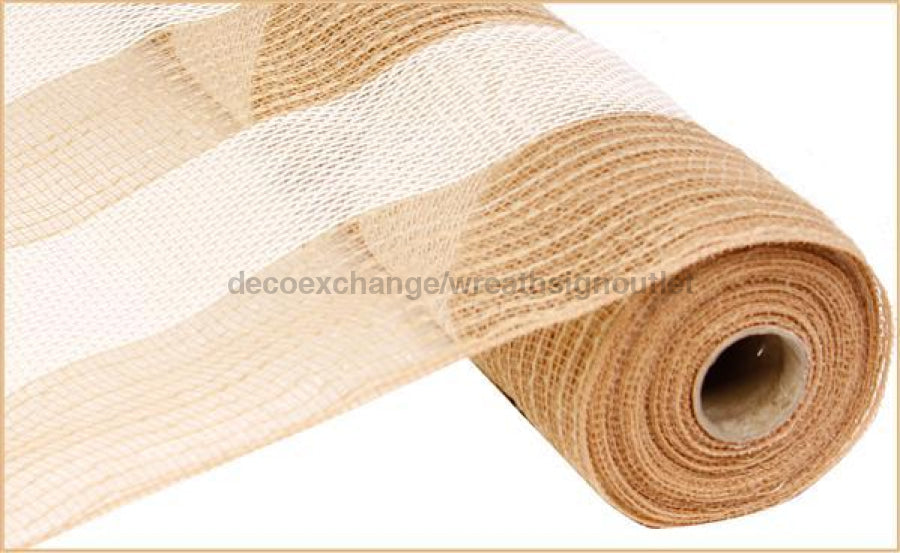 21"X10Yd Poly/Jute/Cotton Stripe Mesh Natural/White RY900348 - DecoExchange
