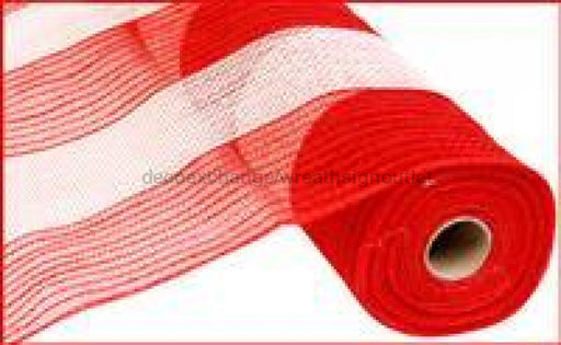 21"X10Yd Poly/Faux Jute/Fiber Stripe Red/White RY900449 - DecoExchange