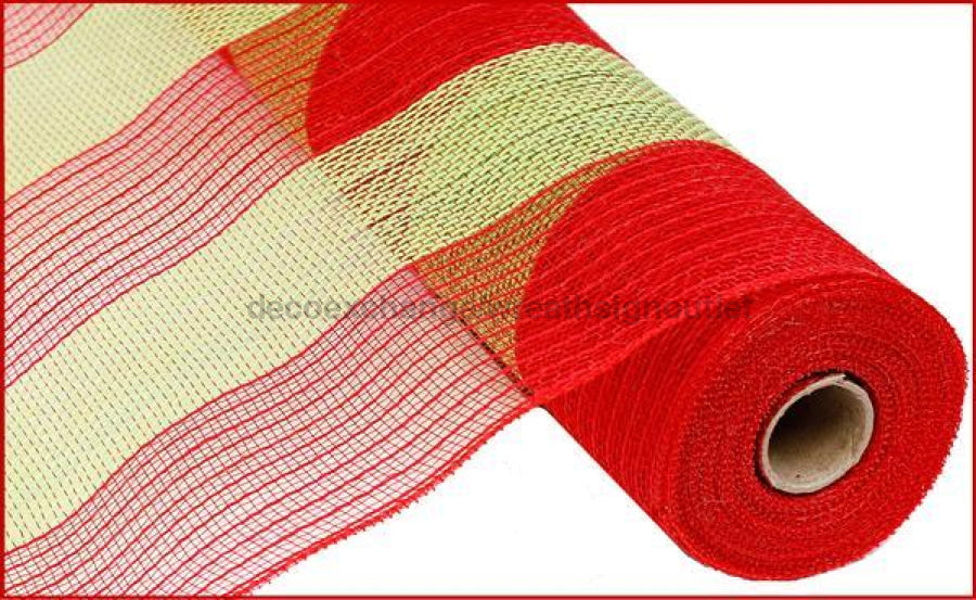 21"X10Yd Poly/Faux Jute Wide Stripe Red/Fresh Green RY930055 - DecoExchange