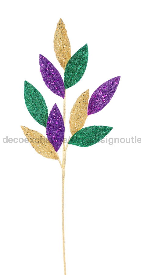 22.5’’L Glitter Leaf Spray Mardi Gras Hg3273 Pick