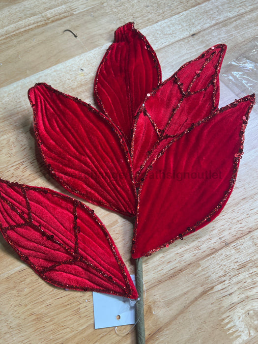22’’ Elegant Velvet Magnolia Leaves Spray - Red IPISB79808 Greenery