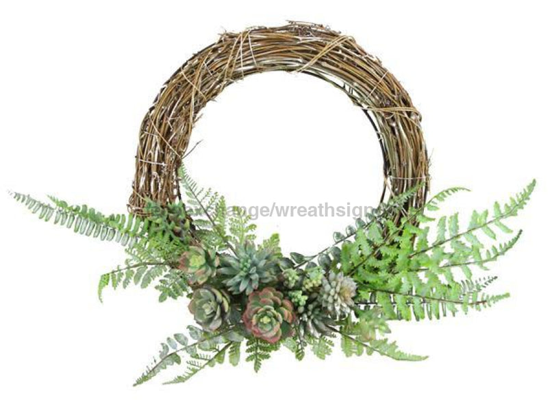 succulent grapevine wreath 22"dia Grapevine/Fern/Succulent Wreath Natural/green/grey Tw3142