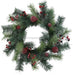 22"Dia Icy Pine/Berry/Fabric Ball Wreath Icy Tt Green/Black/Red XX8067 - DecoExchange