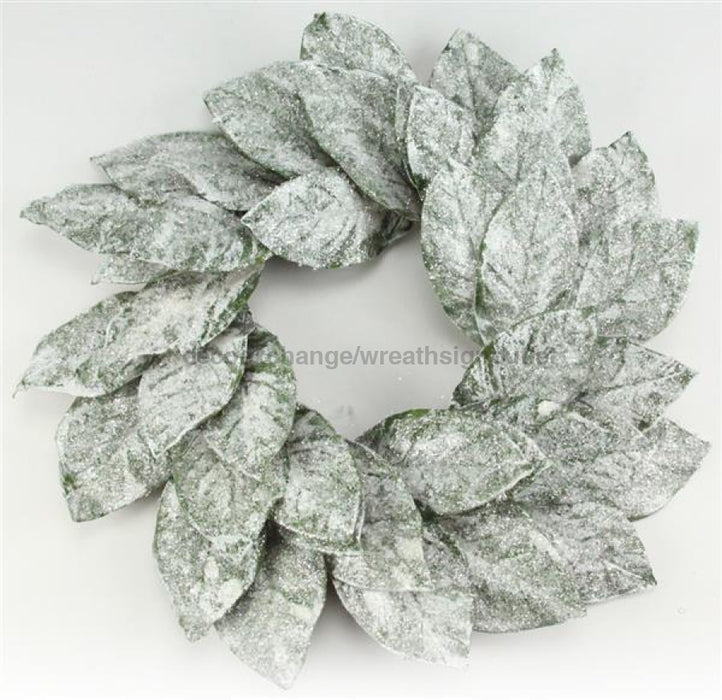 22Dia Snowy Magnolia Leaf Wreath Silver/White Xx7892
