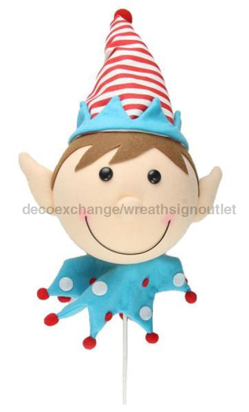 22"H Elf Head Tree Topper W/Pick Turquoise/Red/White XN420348 - DecoExchange®