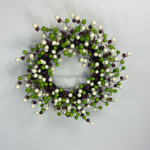 24"Dia Round Mixed Ball Wreath Green/Cream/Brown HA1023R3 - DecoExchange