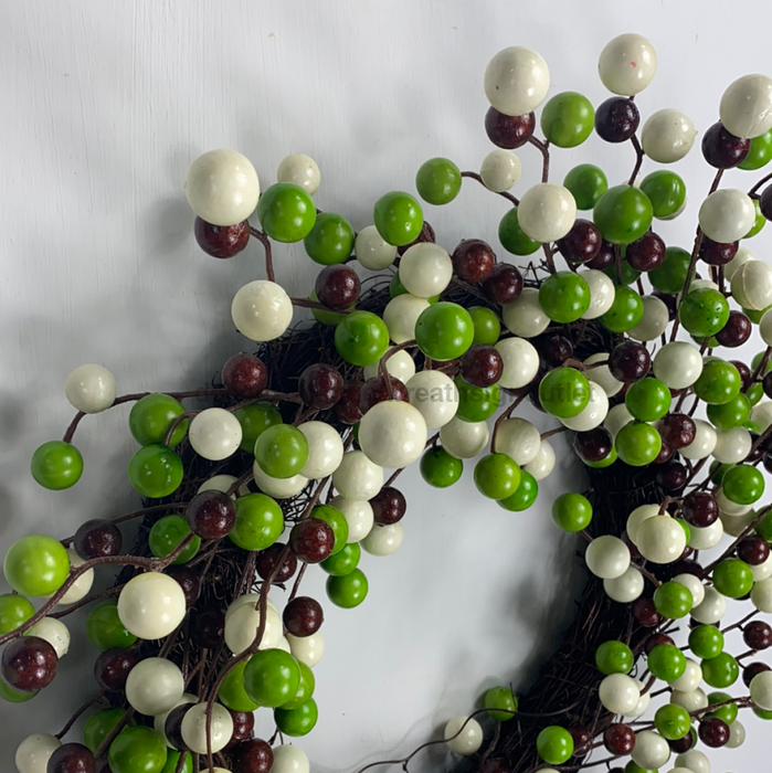 24"Dia Round Mixed Ball Wreath Green/Cream/Brown HA1023R3 - DecoExchange