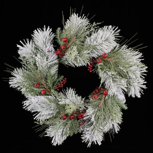 24Dia Snowy Pine/Berry Wreath White/Green/Red Xx8186