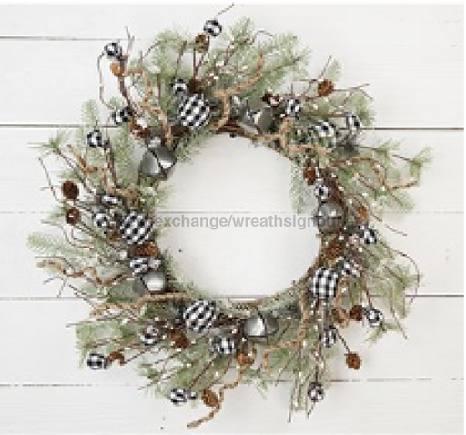 24In Wreath-Country Gingham Holidays-Black White 28350 Base