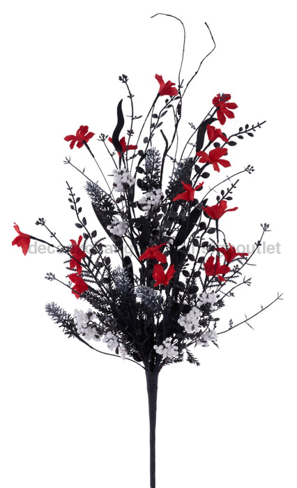 24’’L Fabric Flower/Eva Leaf/Beads Spray Red/White/Black FH8071A7 Greenery