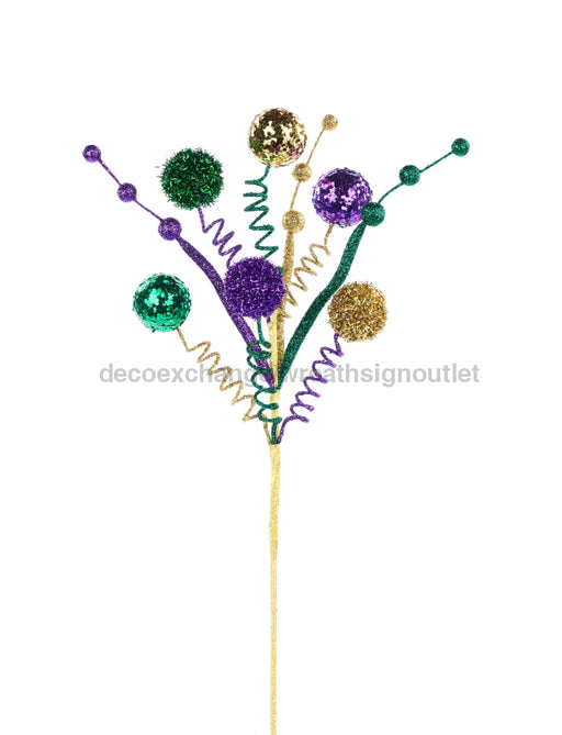 24’’L Glitter Bead/Tube/Ball Spray Mardi Gras HG3263 Greenery