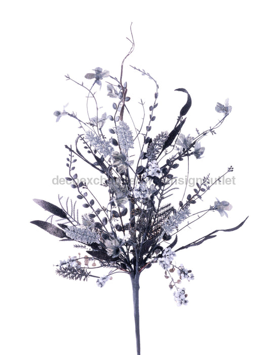 24’’L Glitter Flower/Eva Leaf/Beads Spray Black/White/Silver Fh814580 Greenery