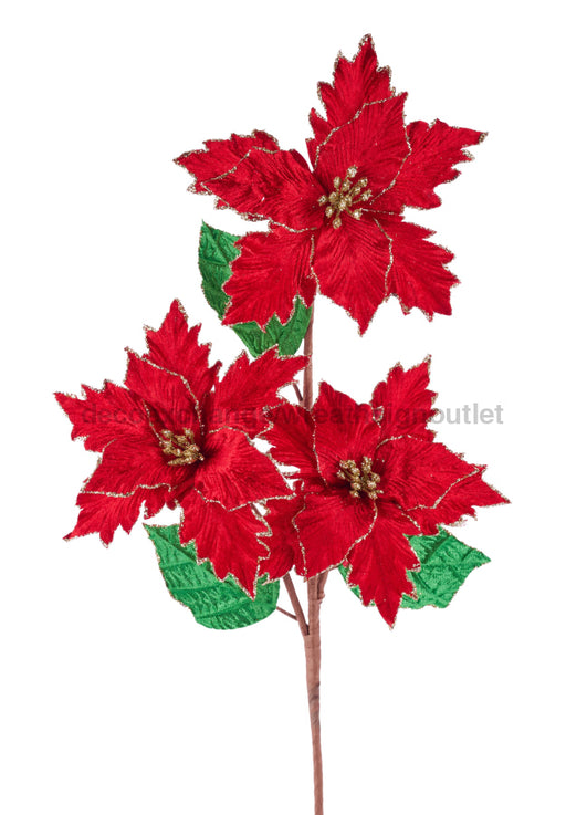 24’’L Velvet Poinsettia Spray Red/Emerald/Champagne Xs412524 Pick