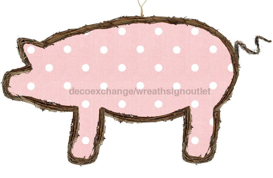 24’’Lx14.5’’H Vine/Fabric Pig W/Tail Pale Pink/White/Natural Kg3016 Base