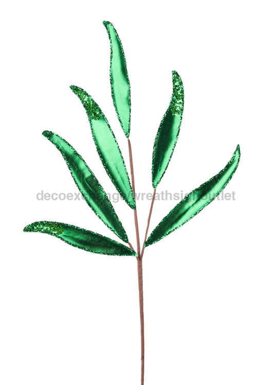 25.5’L Metallic Skinny Leaf Spray X6 Emerald Green Xs230306 Pick