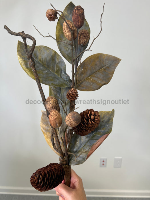 25’’ Dried Magnolia Leaf W/Nuts&Cones Spray’ MTX60262-NADR Pick