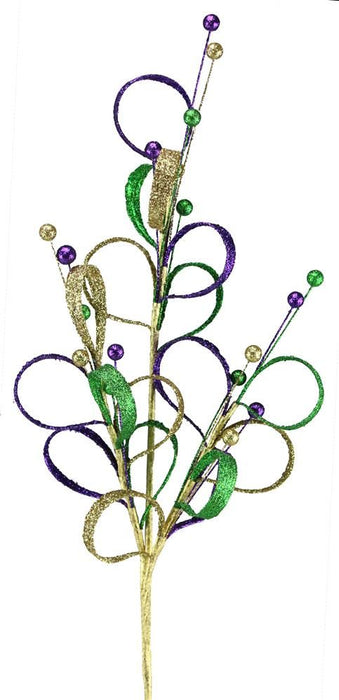 25" Glttr Leaf Loop/Bead Spray Mardi Gras HG3129 - DecoExchange