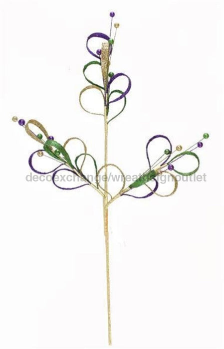 25" Glttr Leaf Loop/Bead Spray Mardi Gras HG3129 - DecoExchange