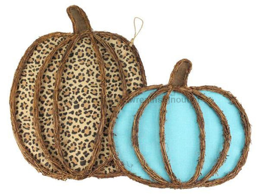 25"Lx19.5"H Vine/Fabric Pumpkins X2 Tan/Brn/Blk/Teal/Natural KG306136 - DecoExchange