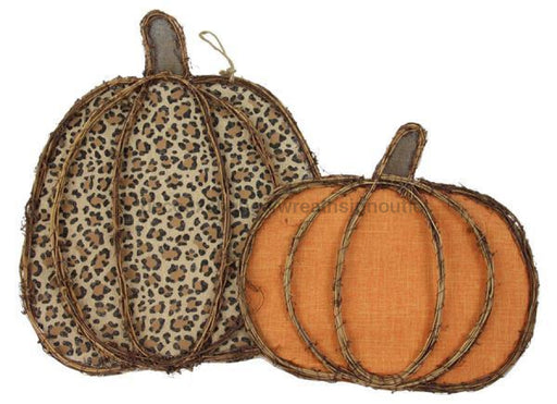 25"Lx19.5"H Vine/Fabric Pumpkins X2 Tan/Brn/Blk/Tlsmn/Natural KG306133 - DecoExchange