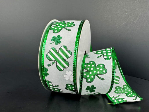 Wht Stn/Grn-Wht Strpd Shamrocks, 1.5"X10Y 26605-09-17 - DecoExchange®