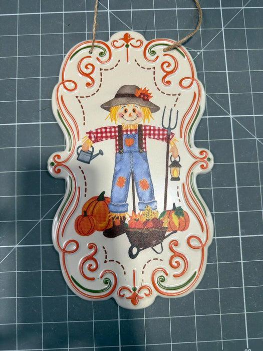 11.5"H X 6.75"L Tin Scarecrow Frame Sign Cream/Org/Blue/Moss/Brown MD1908