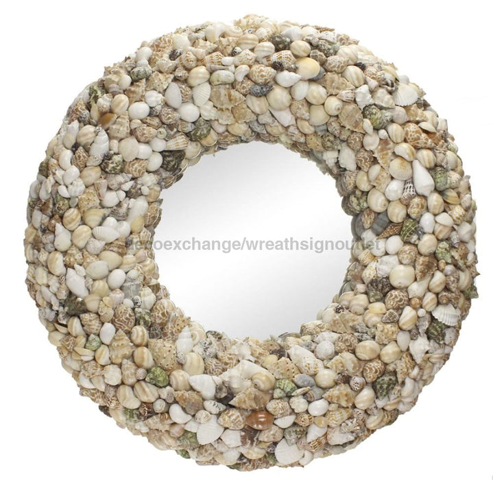 26’Dia Mixed Seashell Edged Mirror Natural/Clear Aa0374