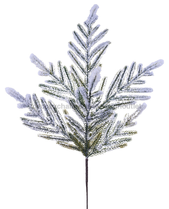 26"L Flocked Norfolk Pine/Pinecone Spray Tt Green/White XX9658 - DecoExchange