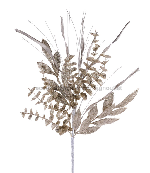 26"L Glitter Eucalyptus/Leaf/Grass Spray Champagne/Silver XS2476T3 - DecoExchange