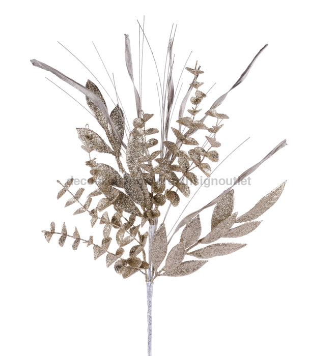 26"L Glitter Eucalyptus/Leaf/Grass Spray Champagne/Silver XS2476T3 - DecoExchange