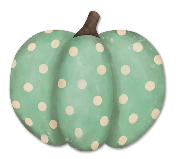 12"L METAL/EMBOSSED Polka Dot Pumpkin Sage/Cream MD076432