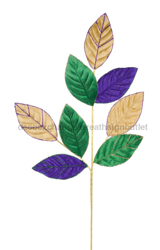 27’’L Velvet/Glitter Leaf Spray Mardi Gras Hg3310 Pick
