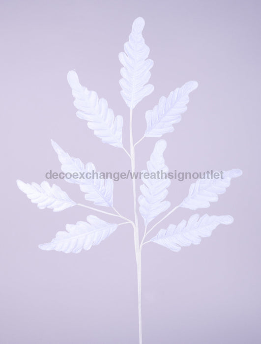 27"L Velvet/Glitter Leaf Spray White XS234327 - DecoExchange