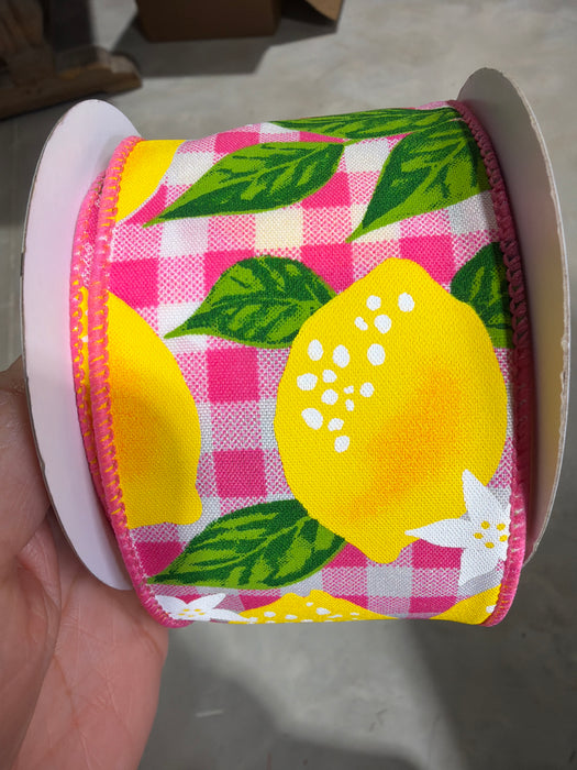 2.5"X10Yd Lemon W/Check White/Yllw/Blk/Hot Pink RGC111307 - DecoExchange®