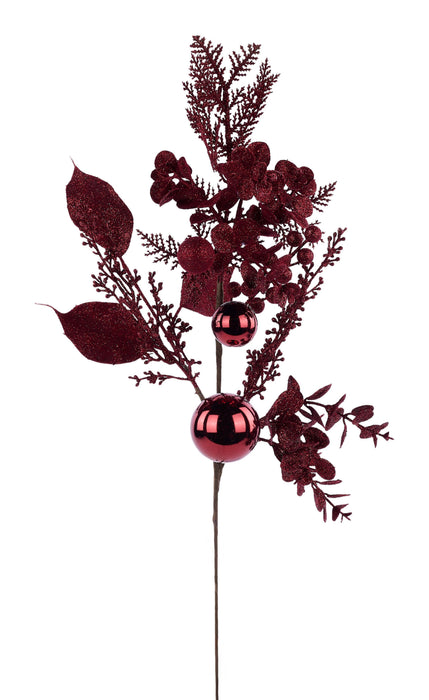 27.5"L Glitter/Berry/Eucalyptus/Ball Spray Burgundy XS169105