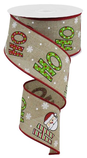 2.5"X10YD Ho Ho Ho on Royal Beige/White/Cream/Rd/Lime RGA117801
